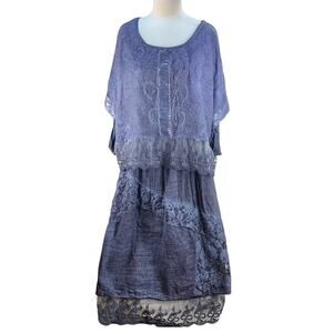 Maille Paris | Small | Two-Piece Embroidered Lace Layered Lagenlook Midi Dress